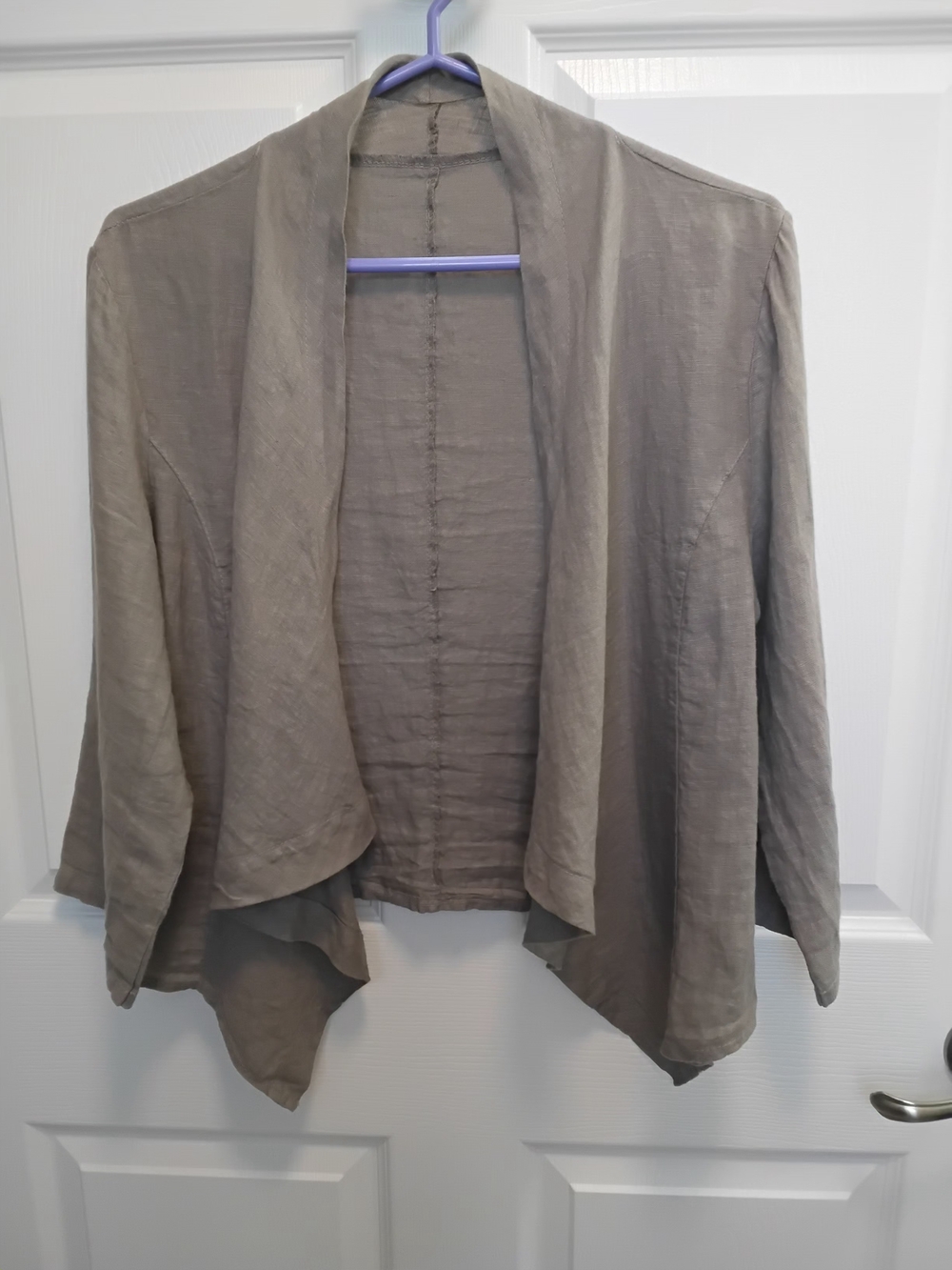 Draped Open-Front Blazer Jacket in Taupe
